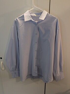 Mulla Woman's Large Ice Blue Button-Up Blouse with Sequined Back NWT
